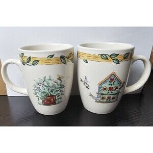 Thomson Pottery Birdhouse Mugs Vine Border Set of 4